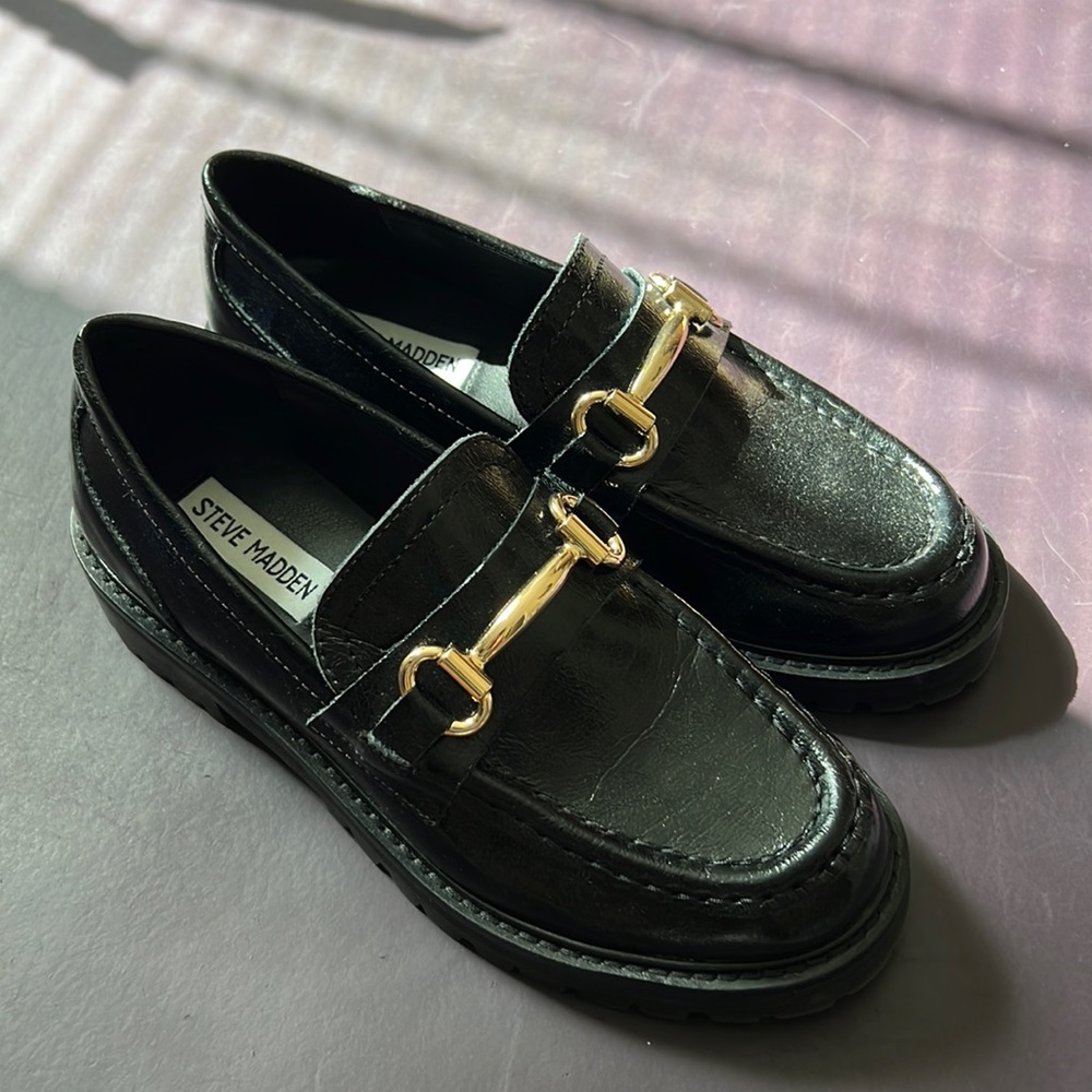 Steve Madden Black Chunky Loafers Size 6